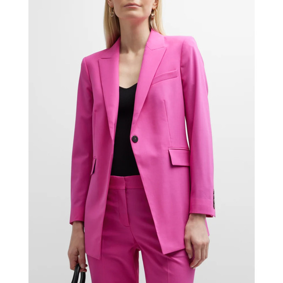 Theory Etiennette Good Wool Cutaway Single Breasted Suiting Blazer Pink Women 10 - Picture 1 of 6